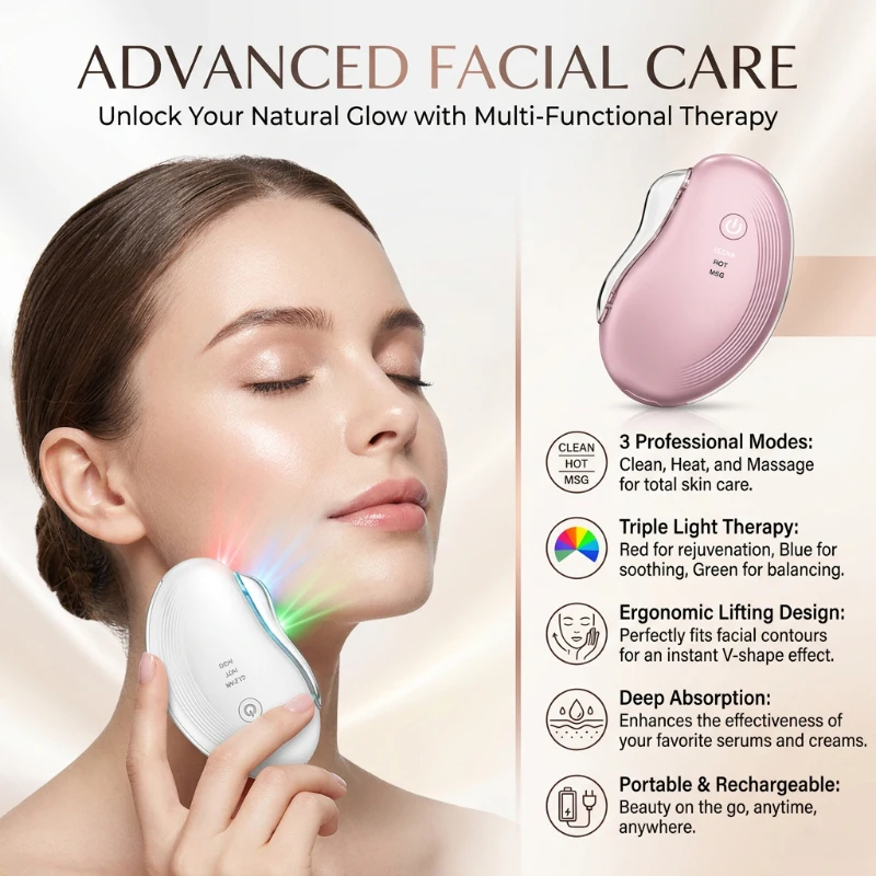 Microcurrent Face Massager Gua Sha - LED Microcurrent Face Gua Sha Device