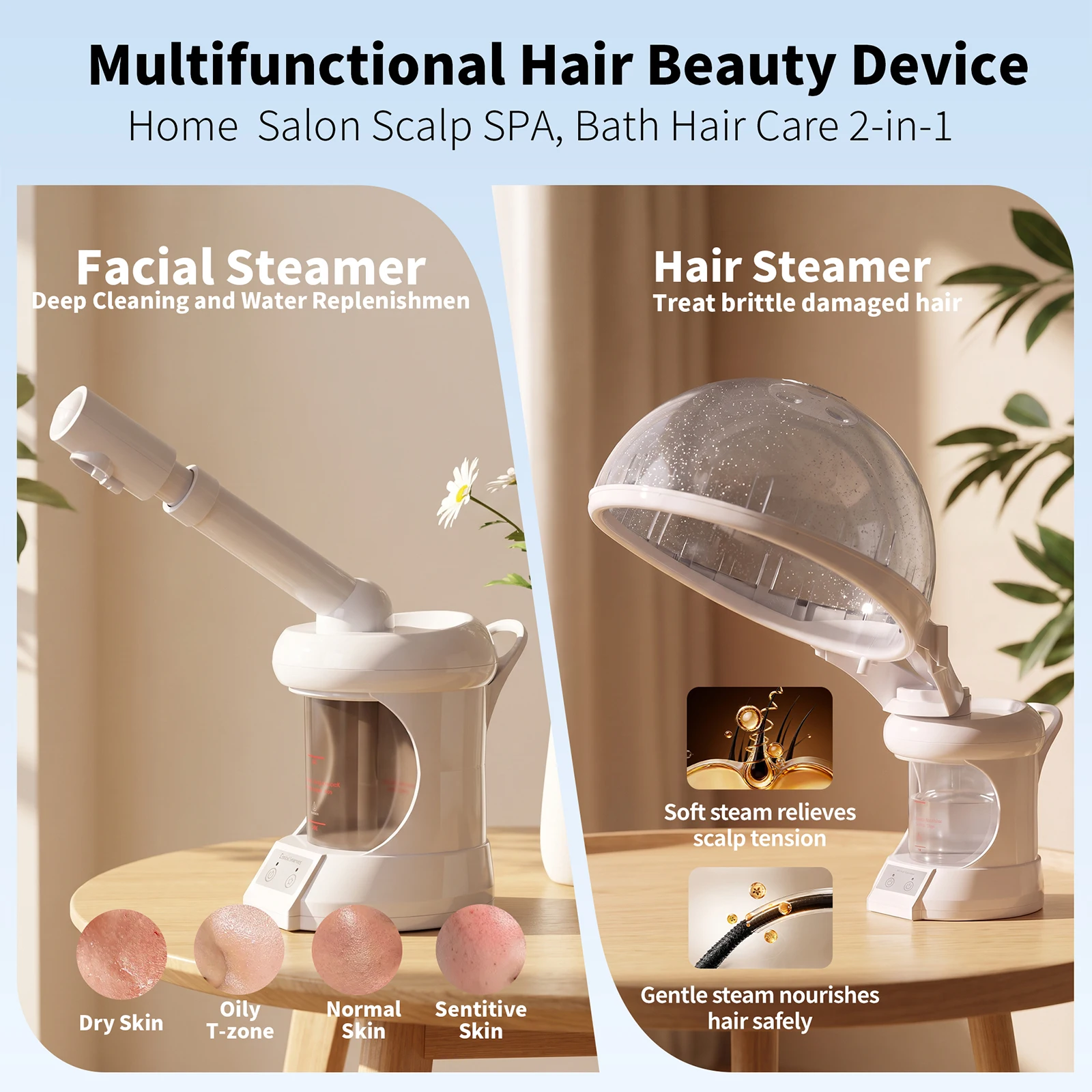 2-in-1 Facial and Hair Steamer - Facial Steamer Nano Ionic Hot Mist 评论和价格